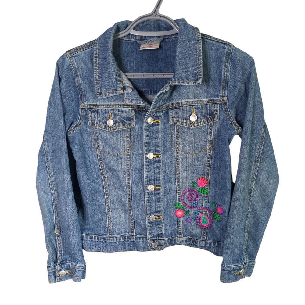 Hanna Andersson Girls Floral‎ Embroidered Jean Jacket Size 12 (150cm)